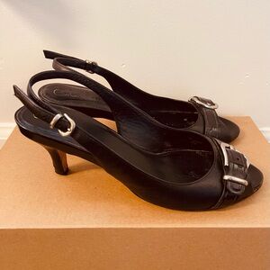 Cole Haan Black Slingback Heels with Silver Buckle
